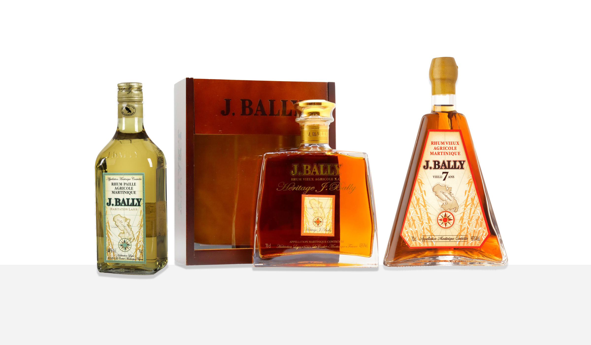 Different vintages of J. Bally rum