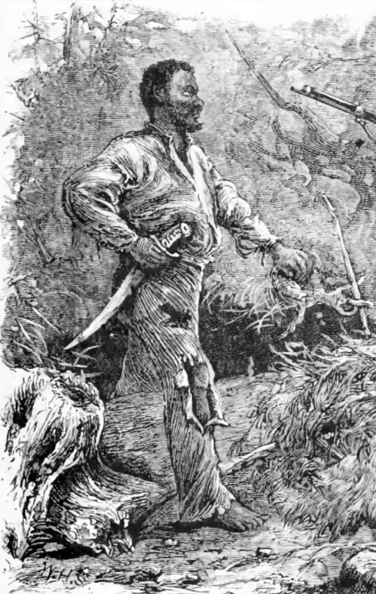 Esclave armé d'une machette en face d'un fusil de son maître