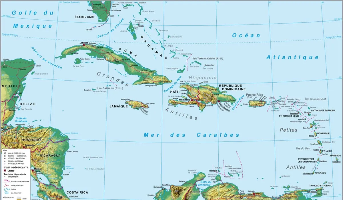 Carte de l'archipel caribéen Carte de l'archipel caribéen